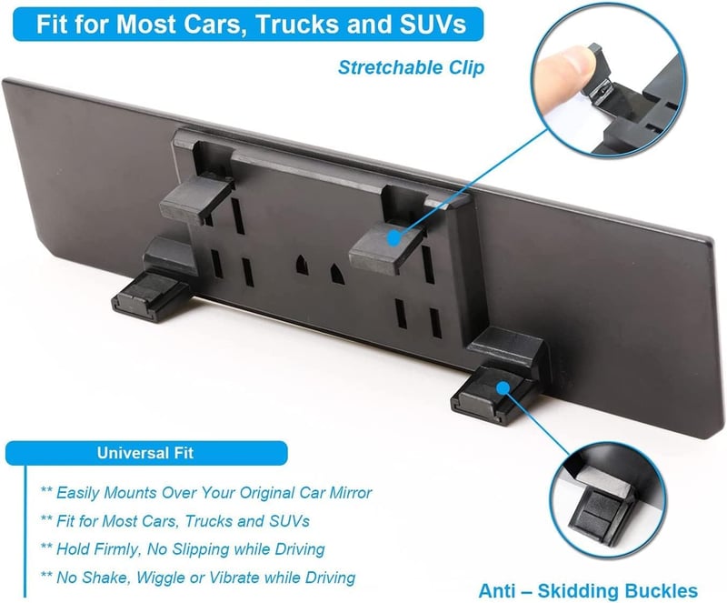 Kitbest Széles Látószögű Visszapillantó Tükör 30cm - Univerzális Csíptetős Panoráma Tükör Autóhoz, SUV-hoz, Teherautóhoz Holttér Csökkentéss