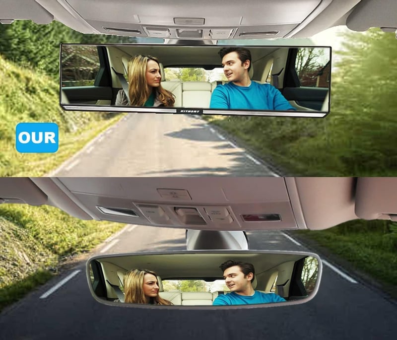 Kitbest Széles Látószögű Visszapillantó Tükör 30cm - Univerzális Csíptetős Panoráma Tükör Autóhoz, SUV-hoz, Teherautóhoz Holttér Csökkentéss