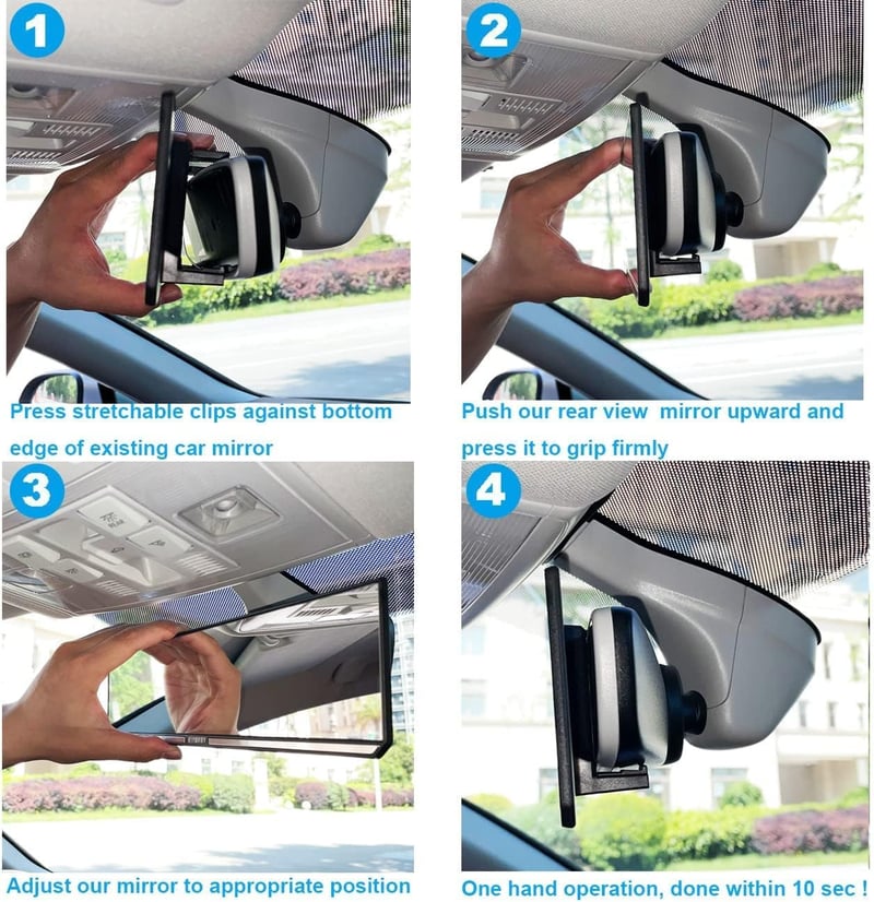 Kitbest Széles Látószögű Visszapillantó Tükör 30cm - Univerzális Csíptetős Panoráma Tükör Autóhoz, SUV-hoz, Teherautóhoz Holttér Csökkentéss
