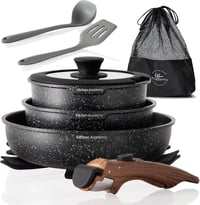 Kitchen Academy 10 részes edénykészlet levehető fogantyúval, indukciós serpenyő és lábos szett, 20/25 cm serpenyő, 18 cm fazék, minden főzől 1