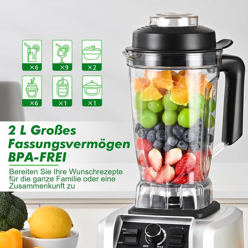 Kitchen in the box 1500W Turmixgép 2L Kapacitás 8 Pengés Keverő Állítható Sebességgel