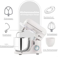 Kitchen in the box 3,5 literes kétkacsás konyhai robotgép, 10 fokozatú dagasztógép fehér 6