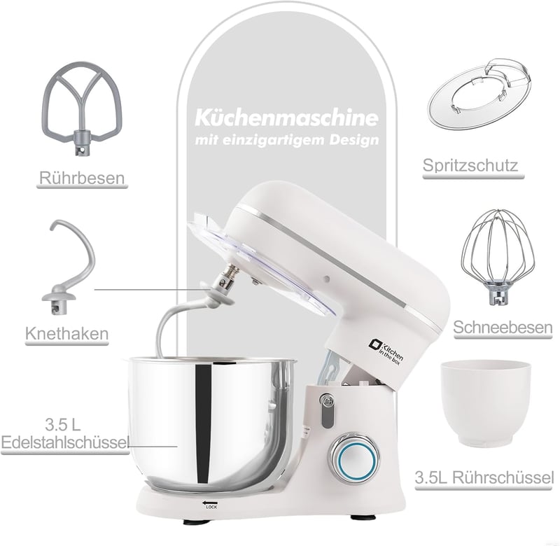 Kitchen in the box 3,5 literes kétkacsás konyhai robotgép, 10 fokozatú dagasztógép fehér