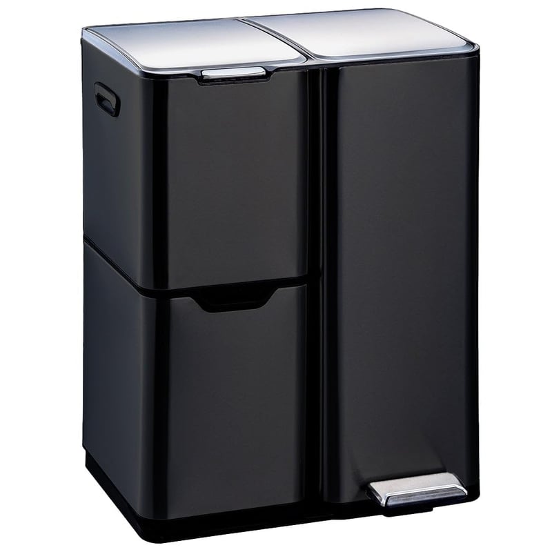 KITCHEN MOVE HAJA odpadkový kôš na triedený odpad s pedálom 60 l (13 + 17 + 30 l), nehrdzavejúca oceľ, čierny, 47 x 39 x 71,9 cm