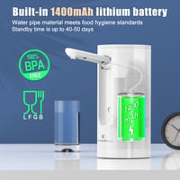 KitchenBoss Elektromos Vízadagoló Pumpa 1-5 Gallonos Palackokhoz, USB Töltéses Hordozható Vízpumpa, Fehér 3