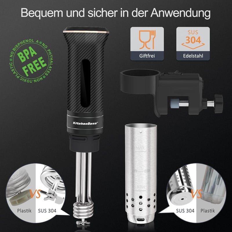 KitchenBoss G300T Sous Vide Gárlófej Precíziós Hőmérsékletes IPX7 Vízálló LED Kijelző