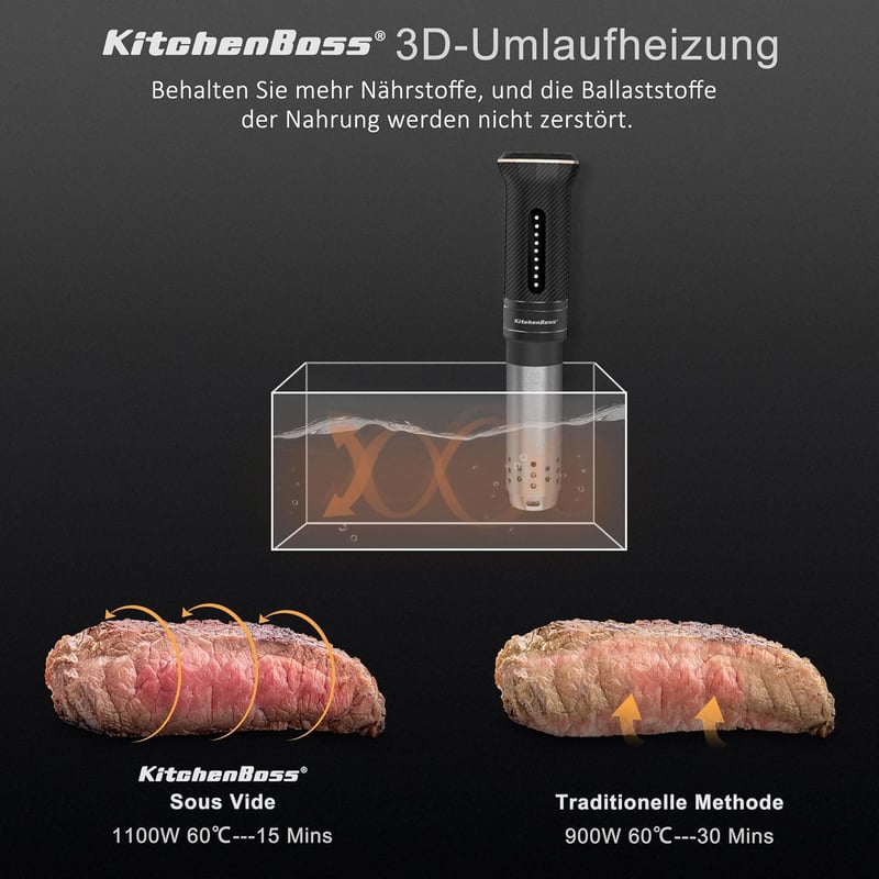 KitchenBoss G300T Sous Vide Gárlófej Precíziós Hőmérsékletes IPX7 Vízálló LED Kijelző