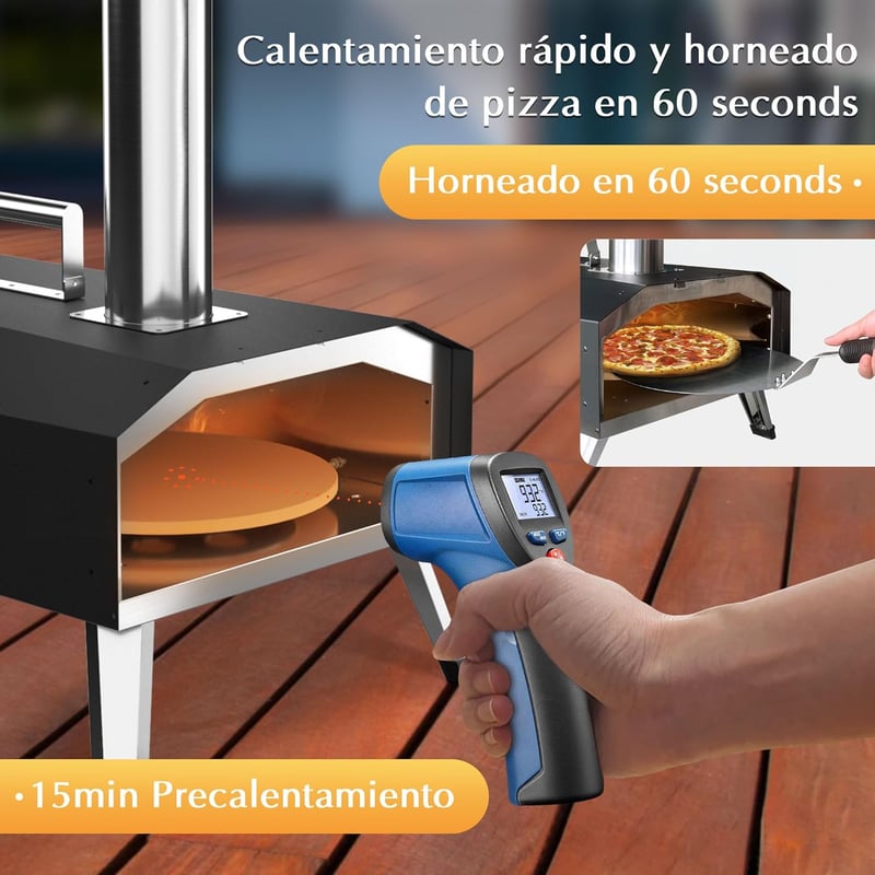 KitchenBoss Hordozható Kerti Pizza Sütő Fa Pellettel, 30,5 cm Pizzakő, Rozsdamentes Acél