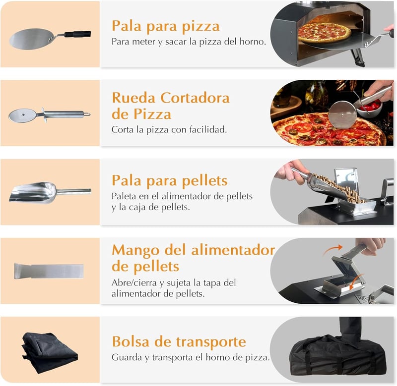 KitchenBoss Hordozható Kerti Pizza Sütő Fa Pellettel, 30,5 cm Pizzakő, Rozsdamentes Acél