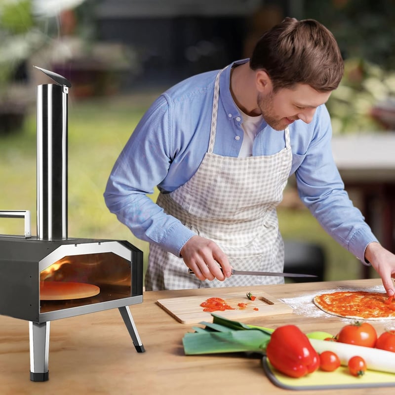 KitchenBoss Hordozható Kerti Pizza Sütő Fa Pellettel, 30,5 cm Pizzakő, Rozsdamentes Acél