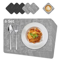 KitchenBoss perivi podmetači za tanjure, set od 6 komada, 43x30 cm i 10x10 cm, toplinski otporni protuklizni podmetači za stol od umjetne kože, svijetlosivi/S 8