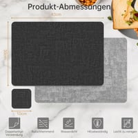 KitchenBoss perivi podmetači za tanjure, set od 6 komada, 43x30 cm i 10x10 cm, toplinski otporni protuklizni podmetači za stol od umjetne kože, svijetlosivi/S 7