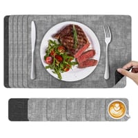 KitchenBoss perivi podmetači za tanjure, set od 6 komada, 43x30 cm i 10x10 cm, toplinski otporni protuklizni podmetači za stol od umjetne kože, svijetlosivi/S 1