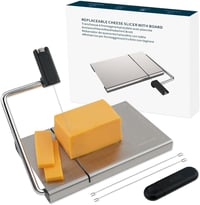 KITCHENDAO Cserélhető Sajtszeletelő Dróttal, Mérőráccsal és Vágódeszkával - Stainless Steel 1