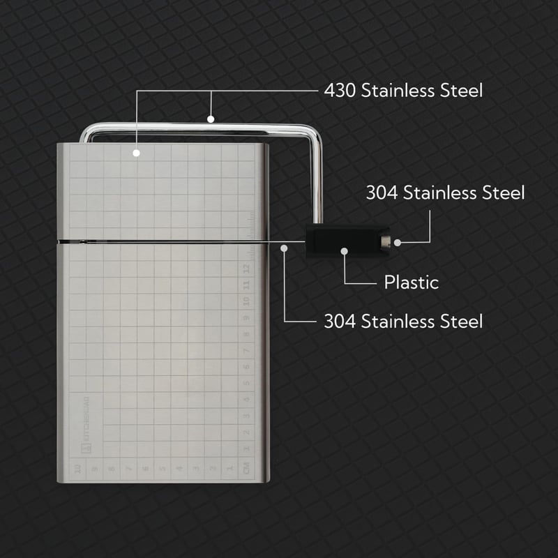KITCHENDAO Cserélhető Sajtszeletelő Dróttal, Mérőráccsal és Vágódeszkával - Stainless Steel