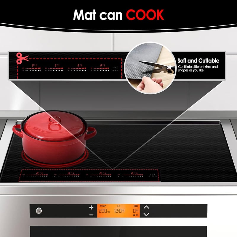 KitchenRaku Nagy Indukciós Védőalátét, Mágneses Szilikon Főzőlap Védő, Karcálló Hőálló Konyhai Alátét Indukciós Tűzhelyhez, 52 x 78 cm, Feke