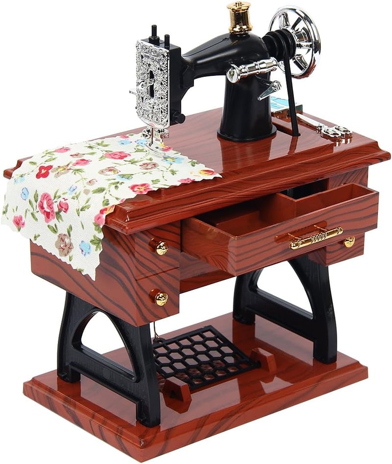 Kitchnexus Vintage varrógép zenélő doboz fa tároló fiókkal dekoráció ajándék
