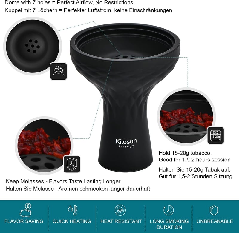 KITOSUN Vortex szilikon shisha fej 70° dőlésszögű, 15-18g kapacitás, Lotus HMD kompatibilis