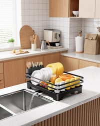 Kitsure stalak za sušenje posuđa za kuhinjsku radnu ploču s držačem za pribor za jelo, nehrđajući, s rotirajućim nosačem, 46,5 x 30,5 x 14 cm, crni 9
