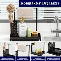 Kitsure Organizér na kuchynský drez – Nerezový držiak na špongiu s odnímateľnou miskou, čierny, stredný (22x13,6x22,7 cm) 3