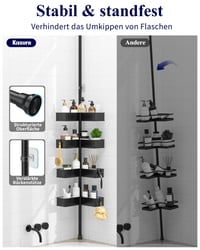 Teleskopická sprchová polica Kitsure s napínacou tyčou, do rohu, bez vŕtania, výškovo nastaviteľná 87–290 cm, šírka 24,6 cm, nehrdzavejúca 4