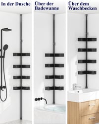 Teleskopická sprchová polica Kitsure s napínacou tyčou, do rohu, bez vŕtania, výškovo nastaviteľná 87–290 cm, šírka 24,6 cm, nehrdzavejúca 8