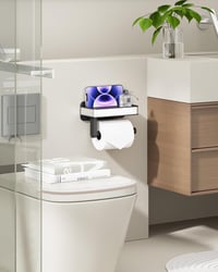 Kitsure Wc papír tartó polccal, fúrás nélkül, extra nagy tekercshez, fekete 6