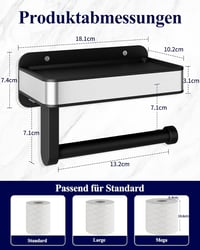Kitsure Wc papír tartó polccal, fúrás nélkül, extra nagy tekercshez, fekete 2