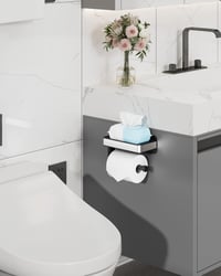 Kitsure Wc papír tartó polccal, fúrás nélkül, extra nagy tekercshez, fekete 7