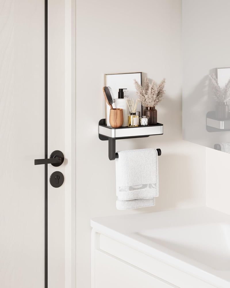 Kitsure Wc papír tartó polccal, fúrás nélkül, extra nagy tekercshez, fekete