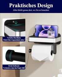 Kitsure Wc papír tartó polccal, fúrás nélkül, extra nagy tekercshez, fekete 5