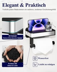 Kitsure Wc papír tartó polccal, fúrás nélkül, extra nagy tekercshez, fekete 3