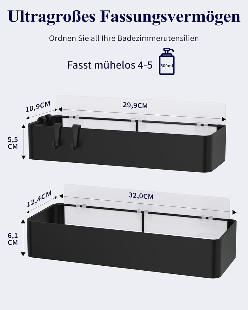Kitsure Zuhanyzó Polc Fúrás Nélkül 2db Rozsdamentes Fürdőszoba Szervező - Large, Black