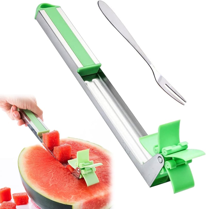 Kiuiom görögdinnye szeletelő szélmalom kés rozsdamentes acél gyümölcsvilla, zöld színben pitaya, papaja, cantaloupe