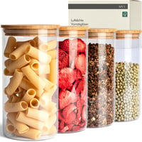 Set 4 Recipiente din Sticlă KIVY cu Capac din Bambus, 1200 ml - Borcane Etanșe fără BPA pentru Cereale și Alimente 1