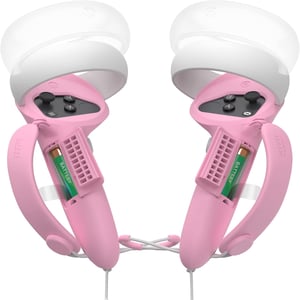 KIWI design Mânere controler îmbunătățite Compatibile cu Quest 2 - Huse de protecție din silicon roz cu înlocuire ușoară a bateriei și prindere confortabilă