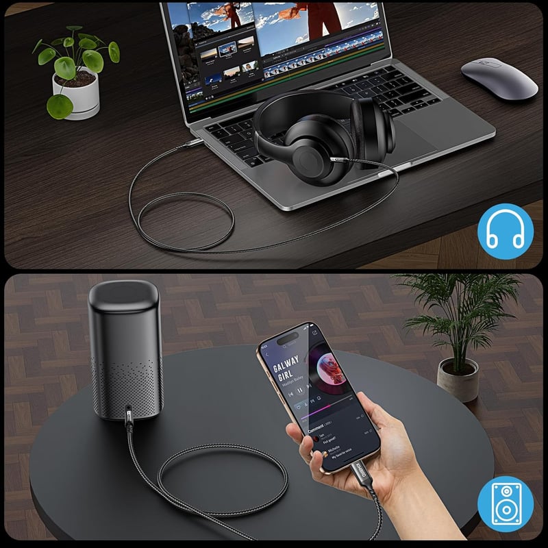 KiwiBird USB-C 3.5mm Jack Aux Kábel HiFi DAC 1.2m iPhone 16 15 Galaxy S25 S24