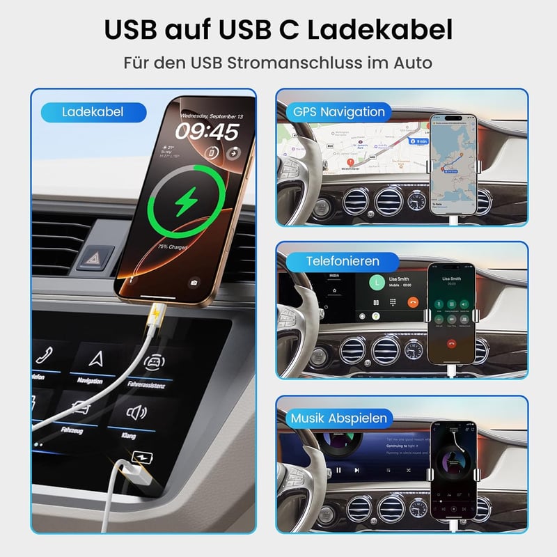 KiwiBird USB-C kábel iPhone 17 16 CarPlay töltéshez, 1m fehér nylon