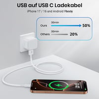 KiwiBird USB-C kábel iPhone 17 16 CarPlay töltéshez, 1m fehér nylon 4