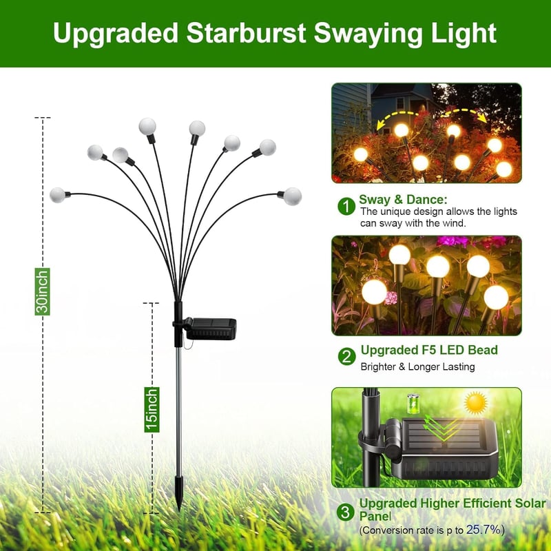 Kizozo 4 darabos szolár lámpa készlet, 10 LED-es tüzérfly, IP65 vízálló kertilámpa