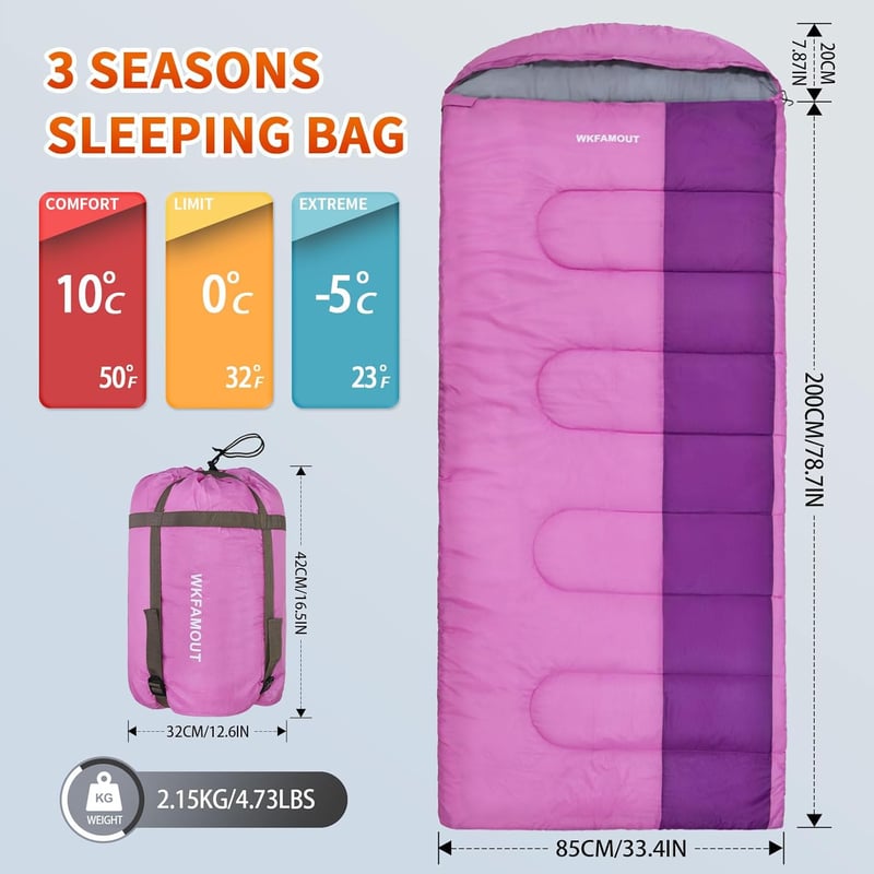 KKHBD XL Hálózsák 10°C Felnőtt Kempingzsák 3-4 Évszak Mosható 220x85cm