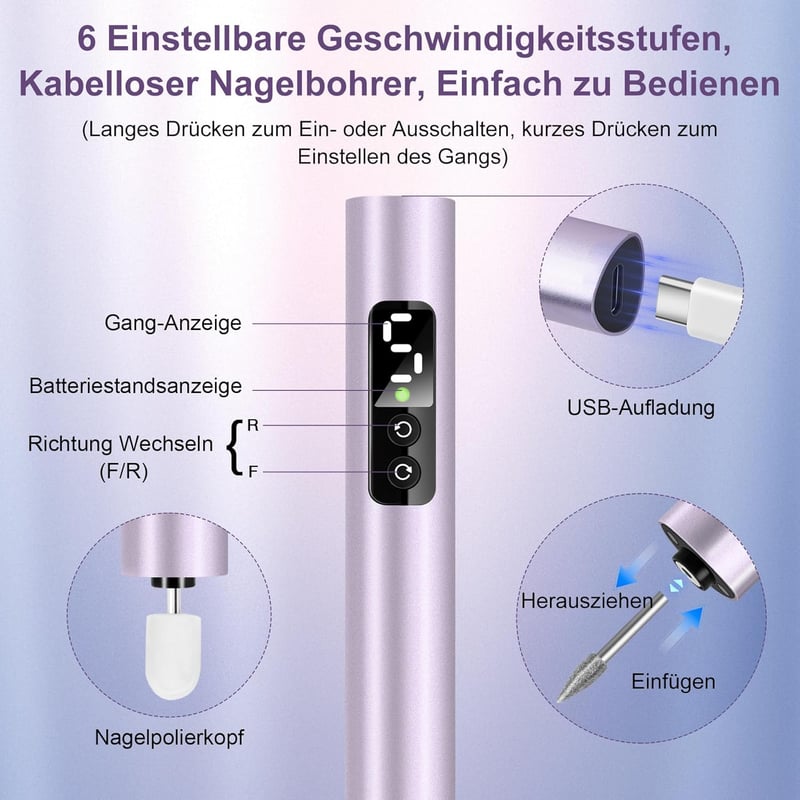 KKMOL Vezeték nélküli géles köröm csiszoló 25000 rpm elektromos körömreszelő