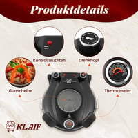 klaif Elektromos pizza sütő 420°C, külön állítható felső és alsó hő, 31 cm kerámia pizza kő, 1200 W, kompakt fekete 3