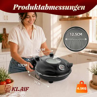 klaif Elektromos pizza sütő 420°C, külön állítható felső és alsó hő, 31 cm kerámia pizza kő, 1200 W, kompakt fekete 6