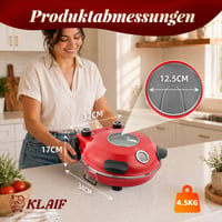 Elektrická pizza pec Klaif LMR stolná 31 cm s keramickým kameňom červená s dvoma regulátormi teploty a 4 ks príslušenstva na pizzu 7
