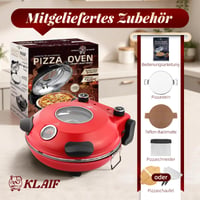Elektrická pizza pec Klaif LMR stolná 31 cm s keramickým kameňom červená s dvoma regulátormi teploty a 4 ks príslušenstva na pizzu 6