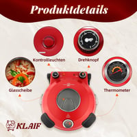 Elektrická pizza pec Klaif LMR stolná 31 cm s keramickým kameňom červená s dvoma regulátormi teploty a 4 ks príslušenstva na pizzu 3