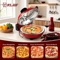 Elektrická pizza pec Klaif LMR stolná 31 cm s keramickým kameňom červená s dvoma regulátormi teploty a 4 ks príslušenstva na pizzu 8