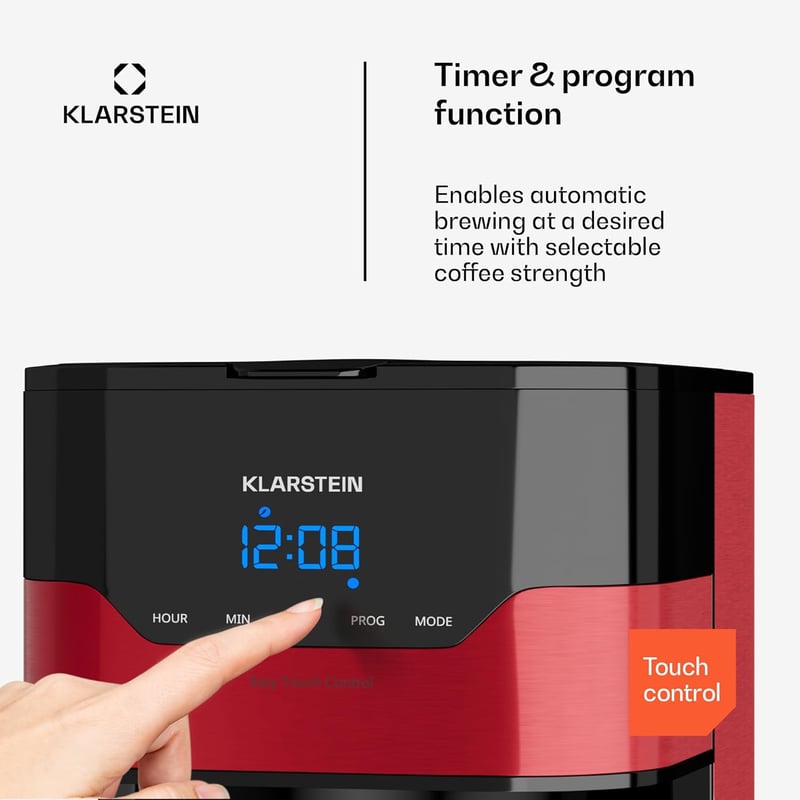Klarstein 1.2L Filteres Kávéfőző 10 Csészés Termosbögre Időzítővel Rozsdamentes Acél