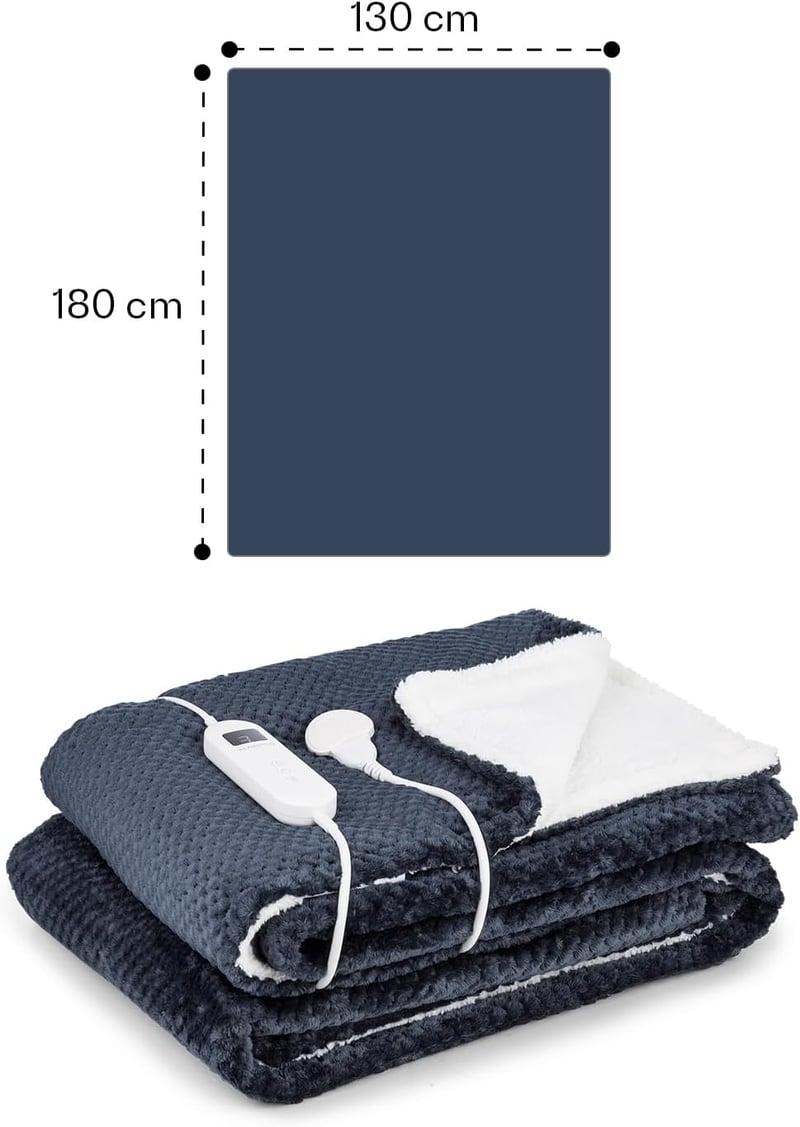 Klarstein Elektromos Fűtőpléd XL 180x130cm, 9 Hőfok, Időzítő, Ágy és Kanapé